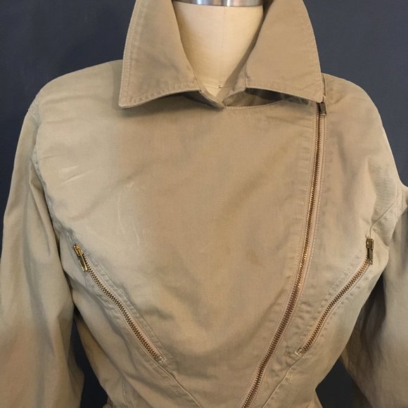 Khaki ABS Asymmetrical Twill Zipper Jacket - Picture 4 of 8